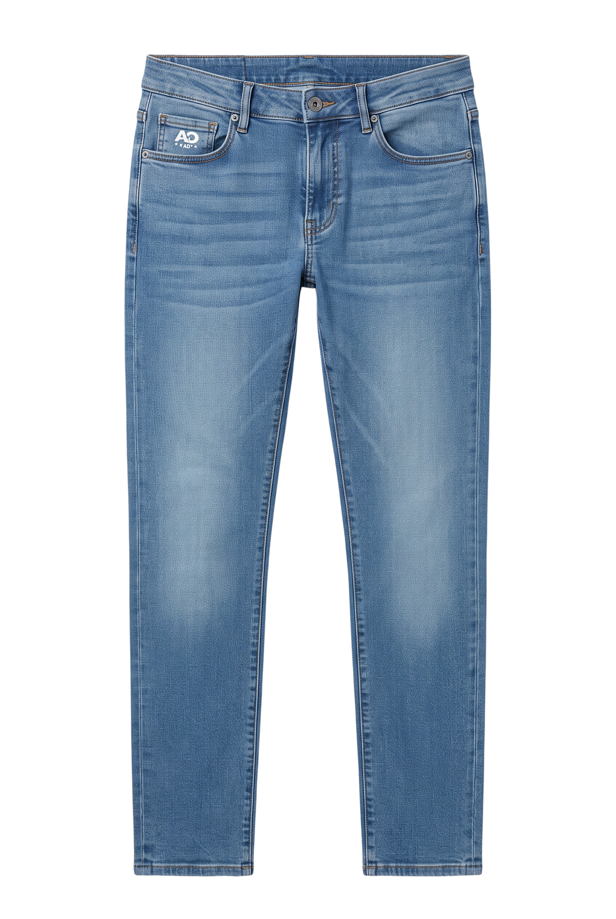 Calça jeans masculina Bluviso de corte ajustado em tom azul claro com lavagem casual e tecido elástico confortável
