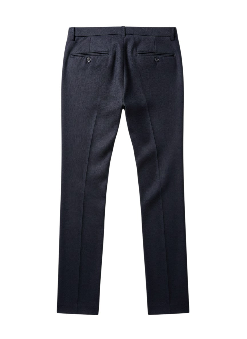 Calça social masculina Bluviso azul marinho em alfaiataria com bolsos traseiros e corte elegante