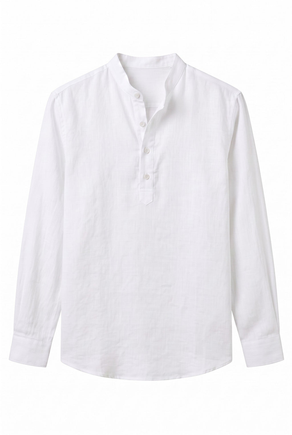 Camisa Bluviso masculina de manga longa em algodão e linho branca com gola padre e botões frontais