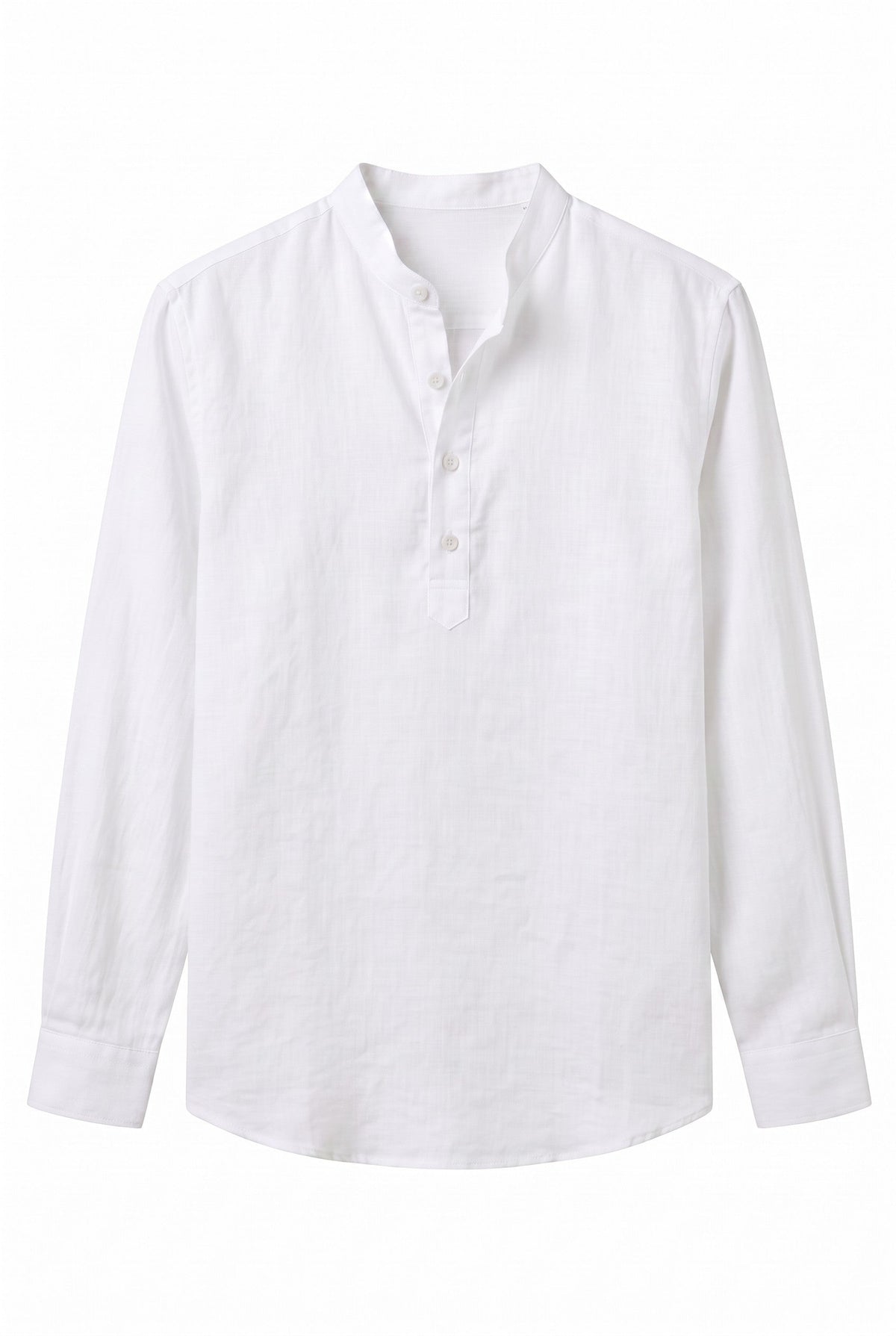 Camisa Bluviso masculina de manga longa em algodão e linho branca com gola padre e botões frontais